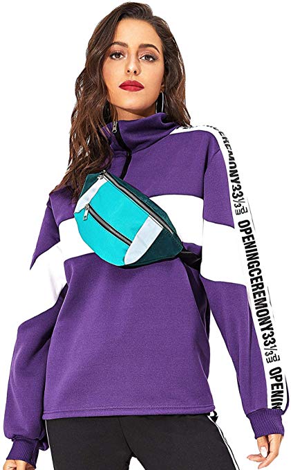 Milumia Women's Long Sleeve Color Block Letter Print Zipper Casual Pullover Sweatshirt Top