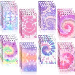 Zonon 24 Pieces Mini Tie Dye Notepads Multicolor Style Pocket Notepads Small Colorful Spiral Notepads Bulk for Kids Birthday Party Favors Supplies School Classroom Gifts, 8 Designs