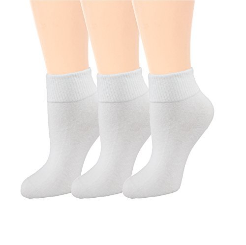 Diabetic Socks | Womens White Ankle 3 Pack | Seamless Toe Size 9-11