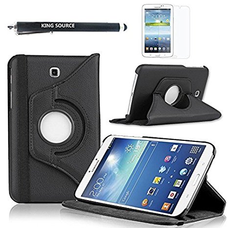 Kingsource (TM) Samsung Galaxy Tab 3 7.0 Case-360 Rotating Leather Stand Case Cover for Galaxy Tab 3 7.0 SM-T210R and SM-T217S 7-Inch P3200 Tablet Color black