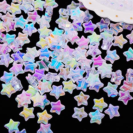 Yolev 200 PCS Acrylic Star Beads, Clear Acrylic AB Star Beads ,Star Shape Charming Beads for Jewelry Making Bracelets Necklaces Earrings Key Chains Accessories DIY