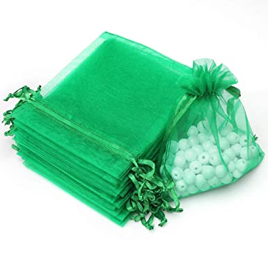 100pcs 3.6x4.8''(9x12cm) Organza Gift Bags, Drawstring Pouches Jewelry Party Wedding Favor Gift Bags,Candy Bags. (Green)