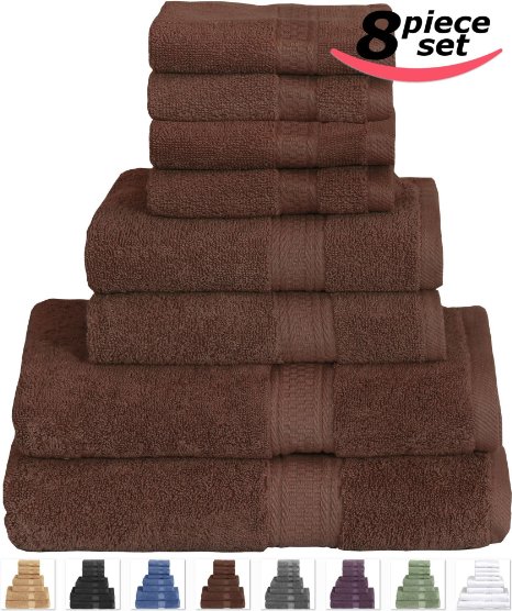 8 Piece Towel Set (Brown) 2 Bath Towels, 2 Hand Towels & 4 Washcloths - 100% Cotton By Utopia Towels