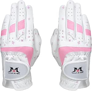 MAZEL Kids Golf Gloves for Youth Toddler Boys Girls, Right & Left Hand (1 Pair) Mircofiber Breathable Junior Golf Gloves, White Red Pink Blue Black Stars Color,Age 2-8