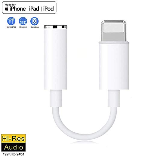 Headphone Jack Adapter for iPhone Adapter 3.5mm AUX Audio Jack Earphone Adapter for iPhone 7/7P/8/X/MAX/XR AUX Audio Splitter Converter Support Listen Music Suitable for All iOS System
