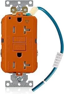 Leviton GFTR2-IGO 20A-125V Extra-Heavy Duty Industrial Grade Isolated Ground Duplex Tamper-Resistant Self-Test GFCI Receptacle, 20-Amp, Orange,