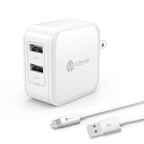 iClever 24W Dual USB Wall Charger   3ft Apple MFI Certified Lightning to USB Cable for iPhone