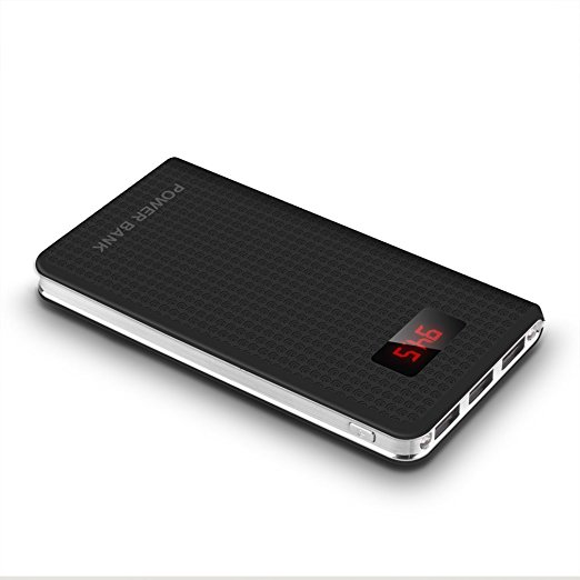 Dinto 10000mAH Portable Charger, 3 USB Port Power Bank with LCD Display and Torch Portable Power Bank External Battery Charge for iPhone,iPad,Samsung Galaxy,Tablets, iPad, Android