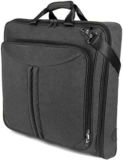 SUVOM Carry On Garment Bag for Travel & Business Trips with Shoulder Strap, Suit Bag Duffel Bag Weekend Bag Holdall for Men Women, Wrinkle Free for Shirts Dresses Coats (Black)