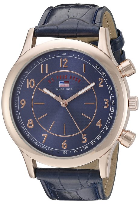 U.S. Polo Assn. Sport Men's US5218 Rose Gold-Tone Watch with Blue Croco-Textured Strap