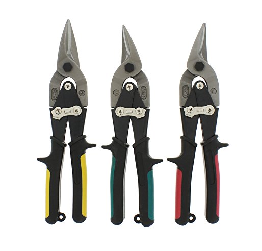 ABN Tin Aviation Snip 3-Piece Set of 10” Inch Straight, Left, and Right Cutters for Steel, Aluminum, Leather, Copper