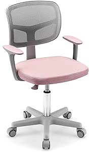 COSTWAY Kids Computer Desk Chair, Children Task Study Chairs with Lumbar Support, Sit-Brake Casters, Adjustable and Swivel Mesh Chair for School Home Office (Pink)