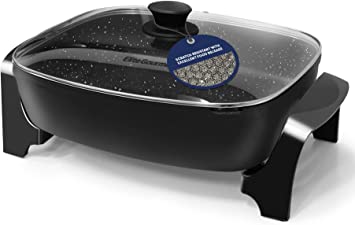 Elite Gourmet EG-6203# PFOA-Free 16"x 13"x3.2" / 10.5Qt Scratch Resistant, Easy-Pour Spout, Dishwasher Safe, Easy to Clean, Non-stick Electric Skillet with Glass Vented Lid, Trigger Release Probe