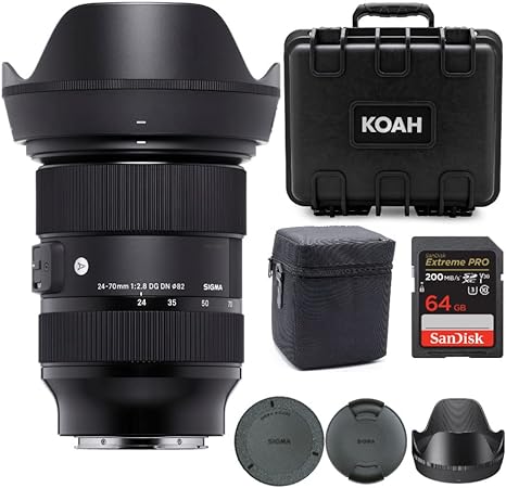 Sigma 24-70mm f/2.8 DG DN Art Zoom Full Frame E-Mount Lens Bundle with Software Suite, 64GB Extreme PRO SD Card and Hard Case with Customizable Foam (4 Items)