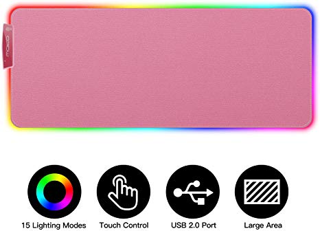 MoKo RGB Gaming Mouse Pad, Large Extended Glowing Led Mousepad with 15 Lighting Modes and USB 2.0 Port, Non-Slip Rubber Base Computer Keyboard Pad Mat for Gamer, 32.09 x 12 x 0.16 Inch - Cherry Pink