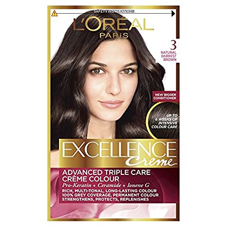 L'Oréal Excellence Creme 3 Natural Darkest Brown Hair Dye (Pack of 3)