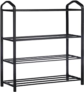 YSSOA New 4-Tier Stackable Shoe Rack, 12-Pairs Sturdy Shoe Shelf Storage, Black Shoe Tower for Bedroom, Entryway, Hallway, and Closet