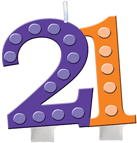 Creative Converting Bright and Bold 21th Birthday Molded Numeral Cake Candle (102112)