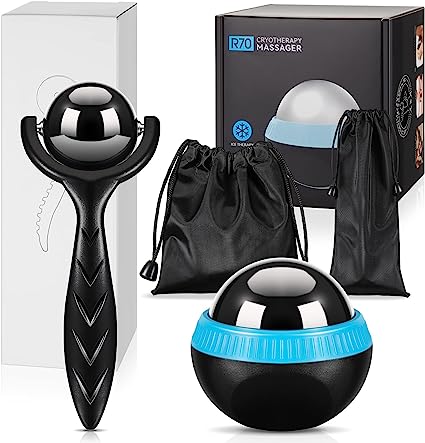 Tatuo Massage Ball and Cold Massage Roller Ball with Handle Massage Tools Muscle Roller Massage Stick Ice Massager for Cold and Hot Relief Sore Muscle, Body, Neck, Back, Foot