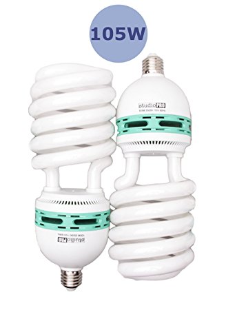 StudioPRO Professional Quality 105 Watt CFL Photo Fluorescent Spiral Daylight Light Bulbs 5500K Color Temperature (2 Pack)