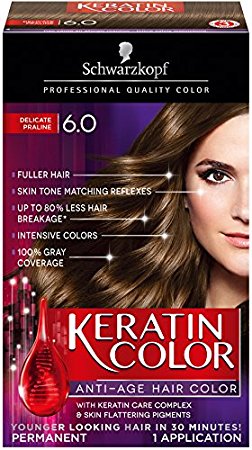 Schwarzkopf Keratin Color Anti-Age Hair Color Cream, 6.0 Delicate Praline