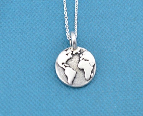 Earth Charm Pendant in silver plated pewter on an 18 sterling silver rolo chain. Earth charm. Earth necklace. Globe necklace.