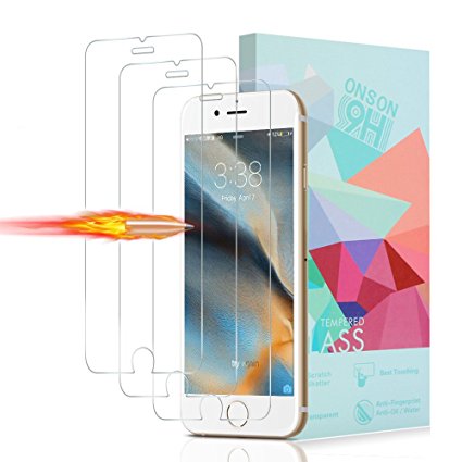 iPhone 7 / 6s / 6 Screen Protector, ONSON [3-Pack] Premium Tempered Glass Screen Protector for Apple iPhone 6 / 6s / 7 (4.7 inch) 9H Hardness and 3D Touch Compatible, Anti Fingerprint, No Bubbles