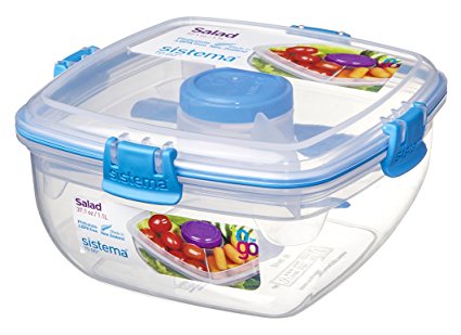 Sistema To Go Collection Salad to Go Food Storage Container, 37 oz, Blue