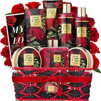 Birthday Gifts from Daughter and Son, Spa Bath and Body Gift Set, Exotic Rose Gift Basket for Women & Men, Thank You, Birthday, Mom, Personalized Gifts with Body Scrub, Bubble Bath, Lotion & More