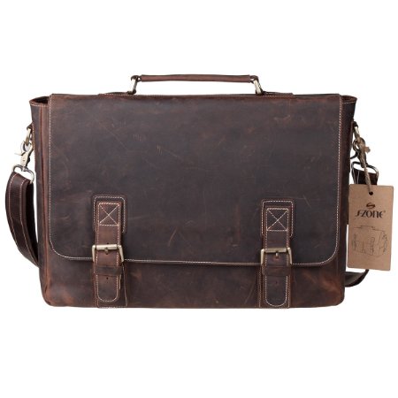 S-ZONE Oversized Men's Crazy-Horse Leather Business Briefcase shoulder laptop Bag