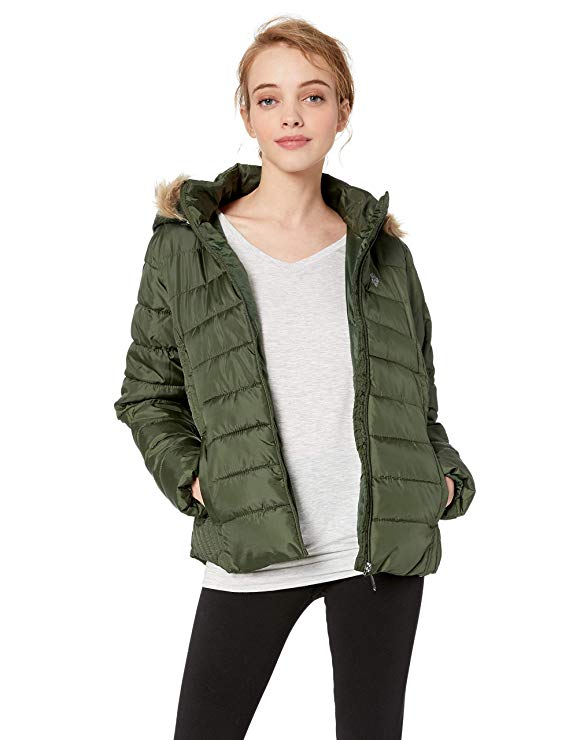 U.S. Polo Assn. Women's Puffer Jacket with Faux Fur Hood