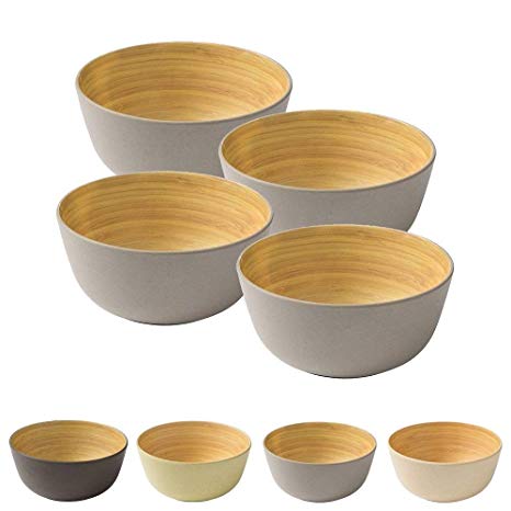 BIOZOYG 4 pieces Premium bamboo bowl grey round 450 ml I bamboo tableware bowl cereal bowl fruit bowl wood bowl salad bowl deco bowl soup bowl serving bowl camping tableware