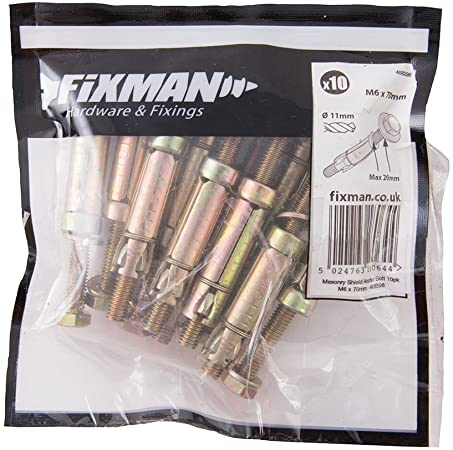 Fixman 488396 Masonry Shield Anchors Bolt-Type M6 x 70mm Pack of 10