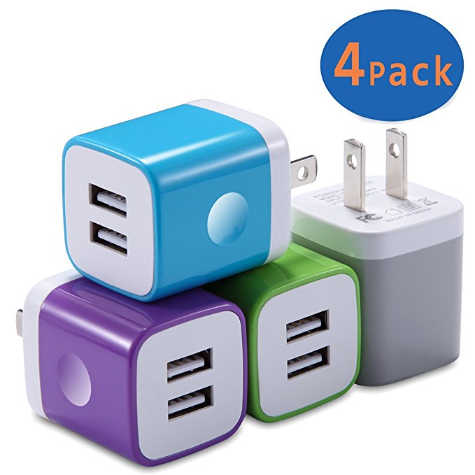 USB Wall Charger, Charging Block X-EDITION 4-Pack 2.1A Dual Port USB Power Adapter Wall Charger Plug Cube for iPhone X/8/7/6 Plus, iPad, Samsung Galaxy S8 S7 S6 Edge, LG, ZTE, Moto, Android More