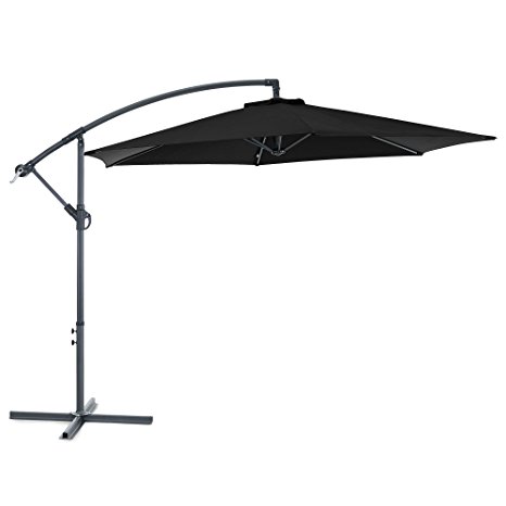 VonHaus 3M Banana Parasol - Garden Cantilever Hanging Umbrella with Crank Mechanism for Outdoor, Garden and Patio - Black