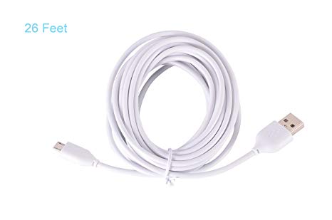 25ft Micro USB Cable, Extra Long Extension Power Cord White for Home Security Camera