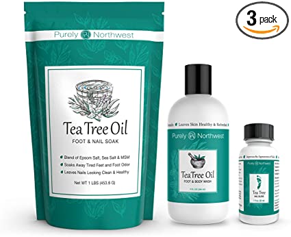 Purely Northwest Tea Tree Oil Extra-Strength Antifungal Foot and Toenail Fungus Treatment Kit with Foot Soak, Foot and Body Wash with Nail Oil