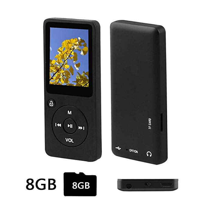 Ultrave 8GB MP3 Player MP4 Player Voice Recorder Portable Digital Music Player FM Radio Expandable up to 64GB Supports Text Reading Photo Viewer and Video Play - Black