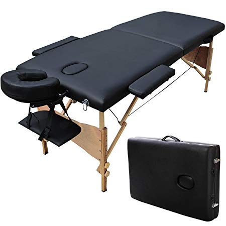 Stanz (TM) Super Stable Portable 2 Fold Massage Reiki Facial Table Bed (Black) Free Carrying Bag & Armrests (Black)