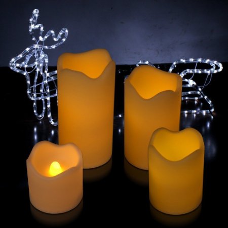 Kohree Set of 4 LED Lighted Flickering Flameless Candles Pillar Candle with Remote Timer, Battery Operated