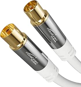 KabelDirekt – Cable antenne TV 4K & câble coaxial TV – 3 m – Câble TV avec fiches métalliques à preuve de rupture, TV numérique et analogue, blanc (connecteurs mâle à femelle DVB-C, DVB-T, DVB-S)