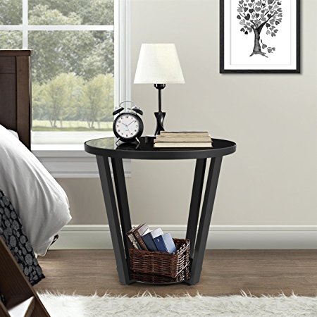 Lifewit Round Storage Side Table Nightstand Couch End Table Snack Coffee Desk, Black