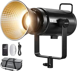 NEEWER CB300B 320W COB Video Light with 2.4G/APP Remote Control, Diffuser Sock, 150000lux/1m 2700K-6500K Bi Color Bowens Mount Photography Continuous Output Lighting 12 Scene Effects CRI/TLCI97