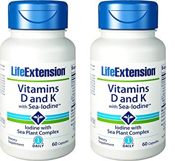 Life Extension Vitamins D and K with Sea-iodine,60 Capsules (2 Pack)