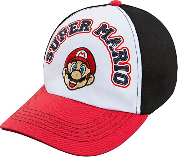 Nintendo Super Mario Men's Baseball Cap Hat - Adjustable Snap Closure - 100% Cotton Red-Black Adult Size