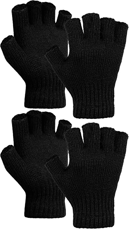 Cooraby 2 Pairs Thickened Cashmere Warm Half Finger Gloves Winter Knitted Fingerless Gloves for Men and Women