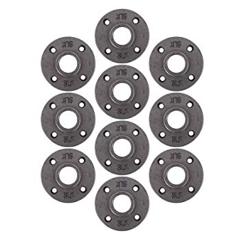 Pipe Decor 1" Malleable Cast Iron Floor Flange 10 Pack, Industrial Steel Grey Fits Standard One Inch Black Threaded Pipes Nipples and Fittings, Build Vintage DIY Furniture, Ten Plumbing Flanges