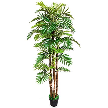 TUSY-6.5 ft Golden Cane Palm Silk Tree,Artificial Trees for Indoor Outdoor Decoration Office or Home Décor
