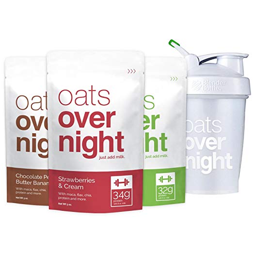 Oats Overnight - Premium High-Protein, Low-Sugar, Gluten-Free (3oz per pack) (12 Pack Variety with BlenderBottle)