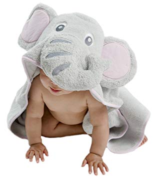 Little Tinkers World Pink Elephant Hooded Baby Towel, Natural Cotton, 30x30-Inch size (Pink, Small)